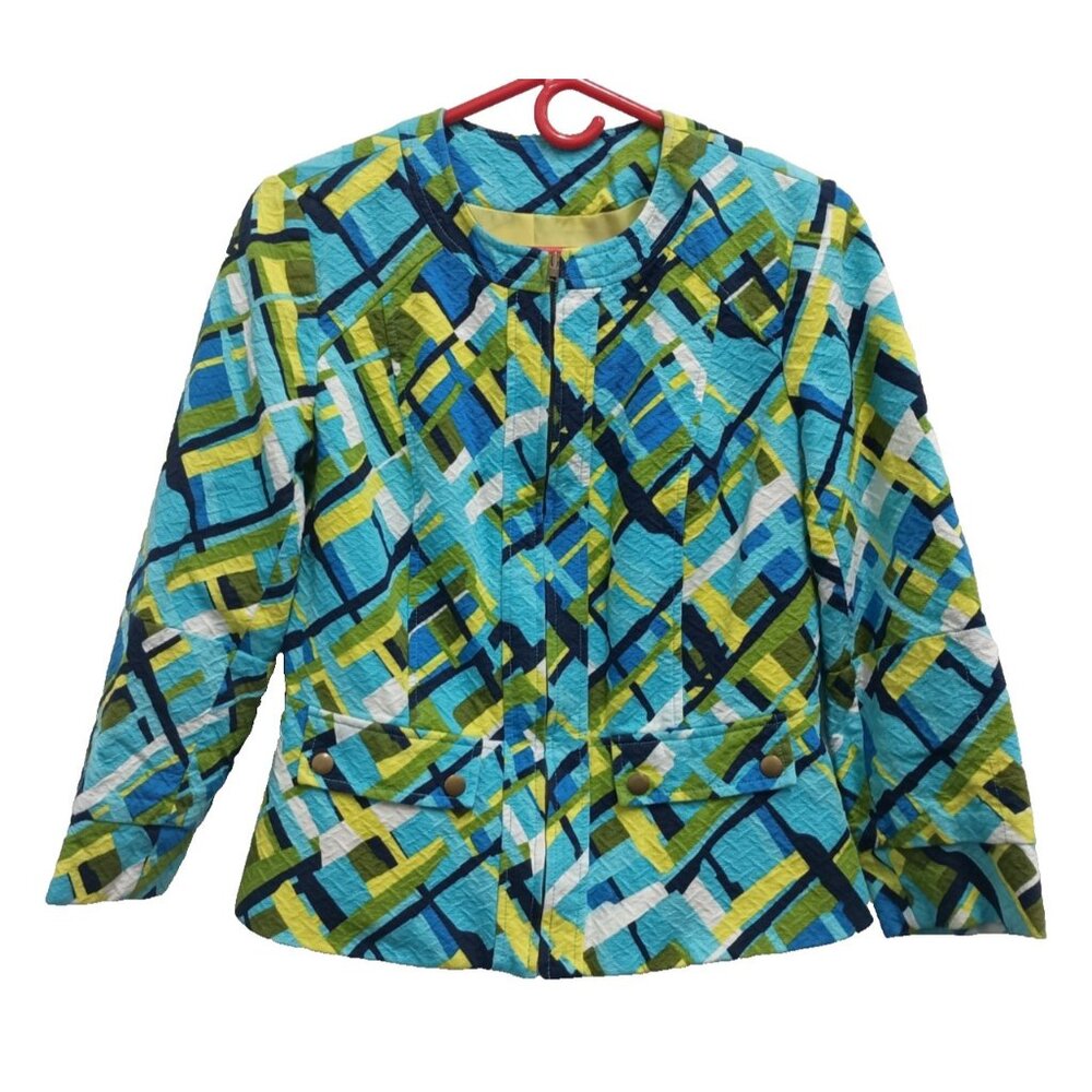 Anthracite By Muse Womens Blazer Jacket 8 Multi Abstract Textured Zip Up Artsy